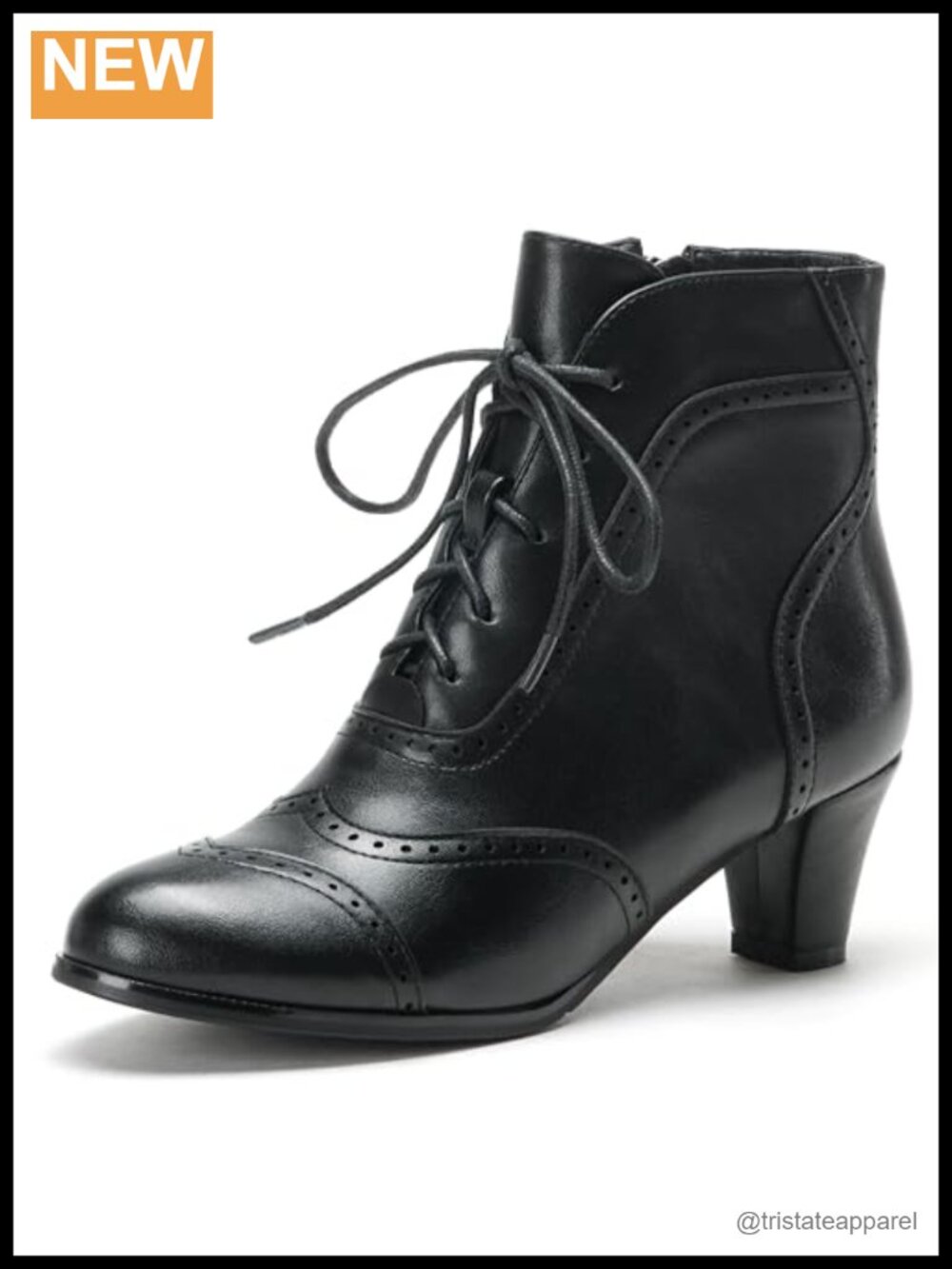 Faux Leather Victorian Ankle Boots Side Zip Lace Up Block Heel Booties
